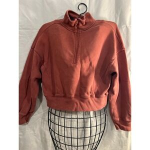 Abercrombie Fitch Soft AF Essentials Cropped Quarter Zip Sweatshirt Rust XS
